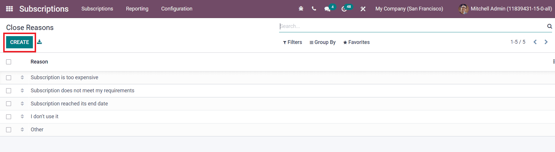 Odoo 15 subscriptions