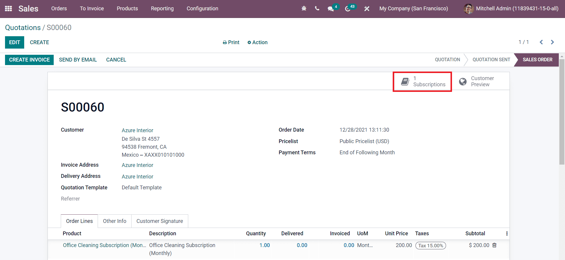 Odoo 15 subscriptions