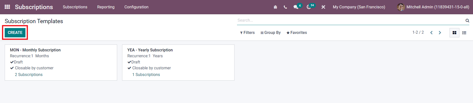 Odoo 15 subscriptions