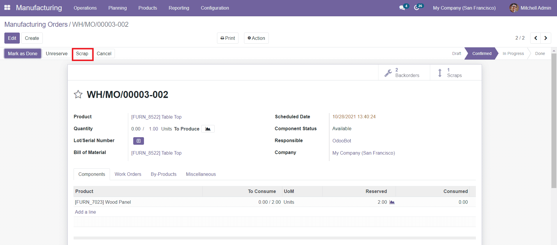 Odoo 15 manufacturing