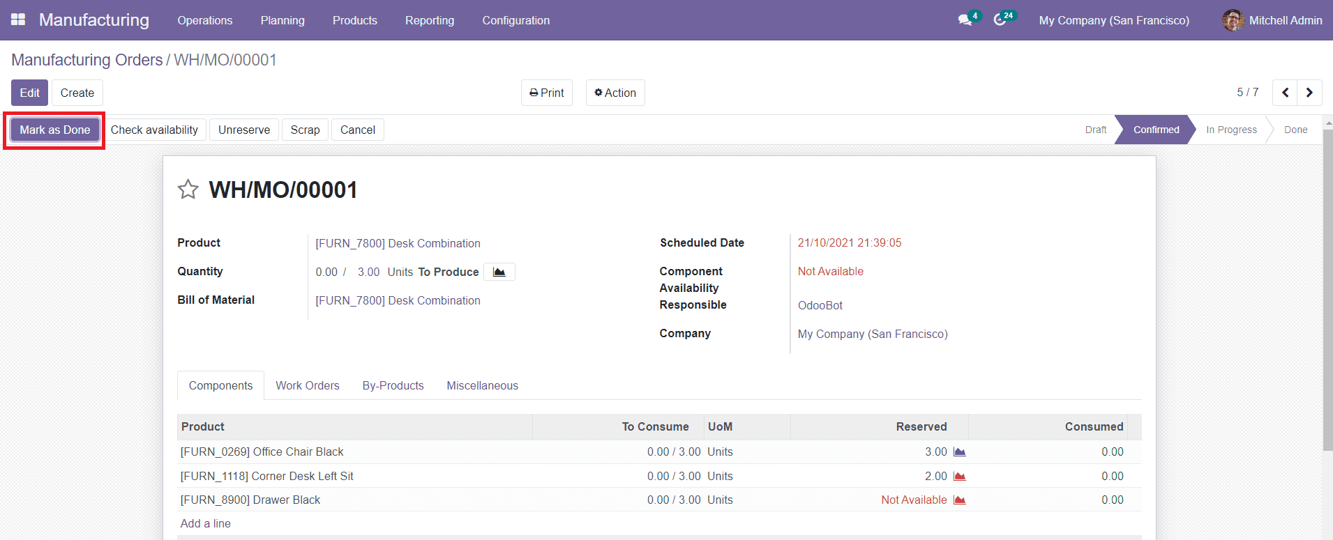 Odoo 15  manufacturing