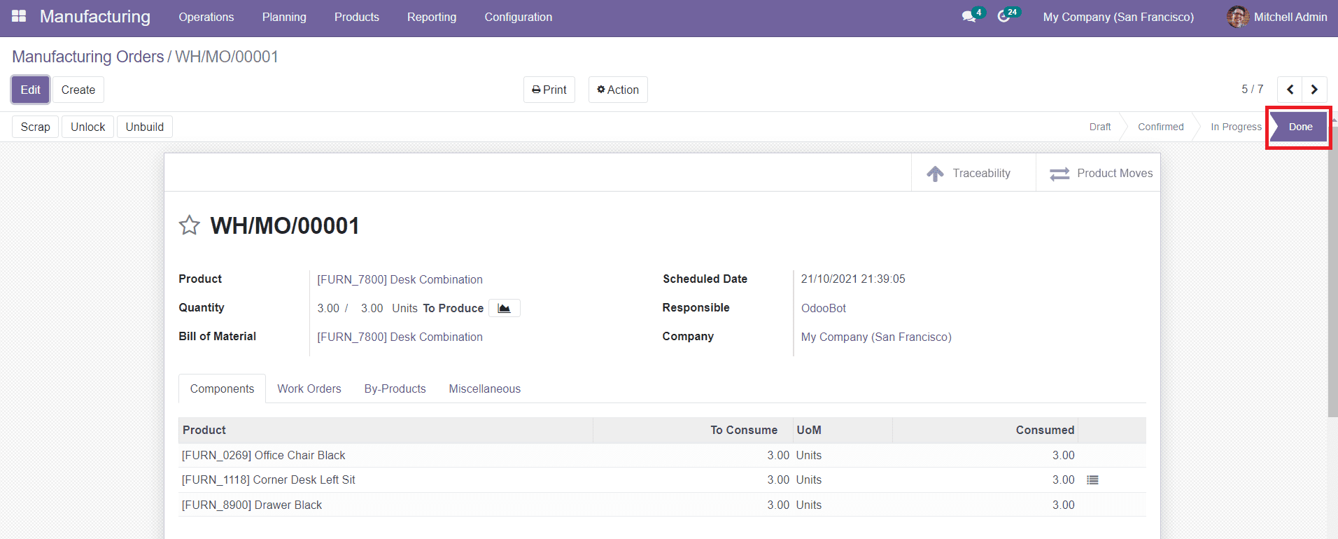 Odoo 15  manufacturing