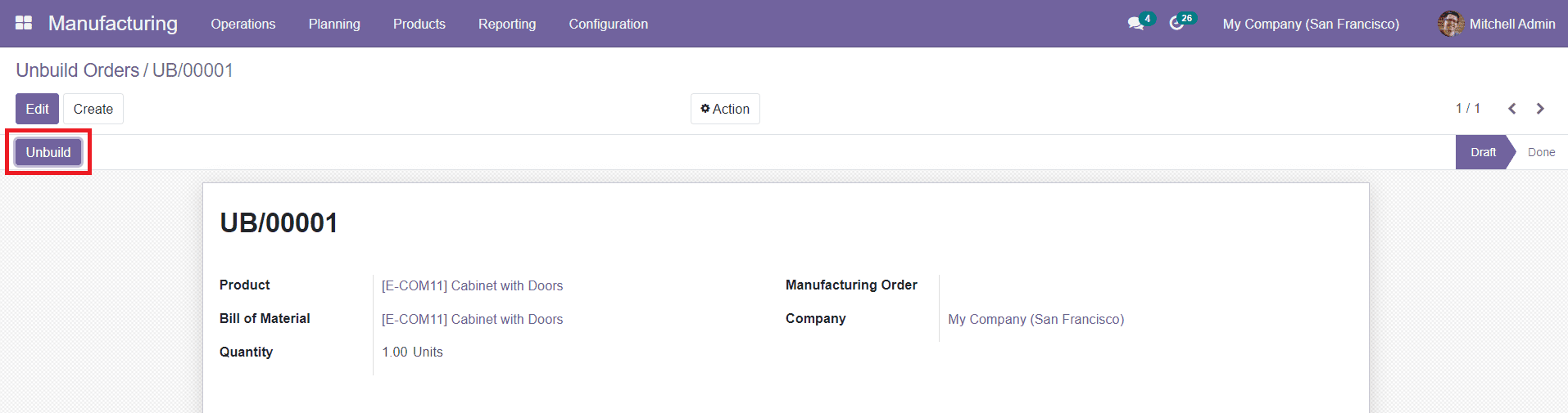 Odoo 15 manufacturing